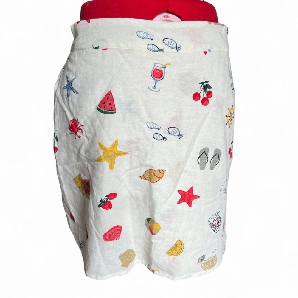 Midnight Sky Beach Icons Cotton Linen Wrap Skirt White Multi Medium NWT